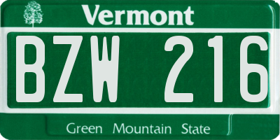 VT license plate BZW216