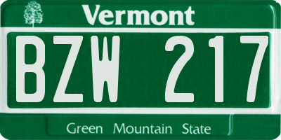 VT license plate BZW217