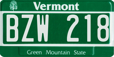 VT license plate BZW218