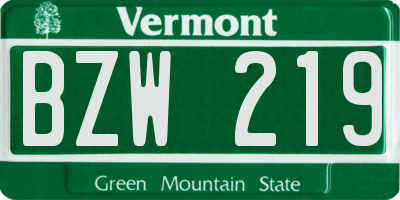 VT license plate BZW219