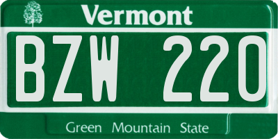 VT license plate BZW220