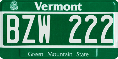VT license plate BZW222