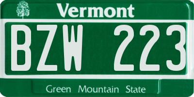 VT license plate BZW223