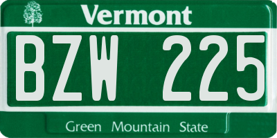 VT license plate BZW225