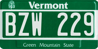 VT license plate BZW229