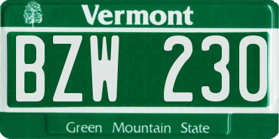 VT license plate BZW230