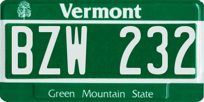 VT license plate BZW232