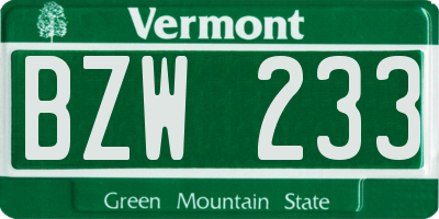 VT license plate BZW233