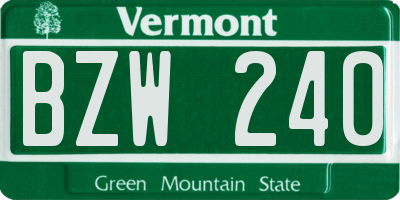 VT license plate BZW240