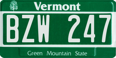 VT license plate BZW247
