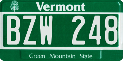 VT license plate BZW248