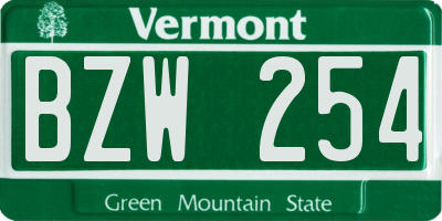 VT license plate BZW254