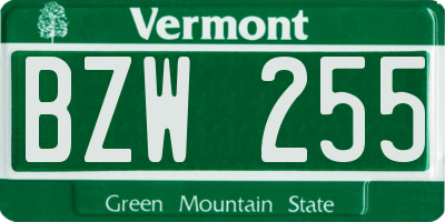 VT license plate BZW255