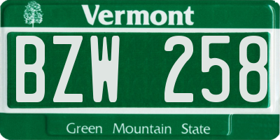 VT license plate BZW258