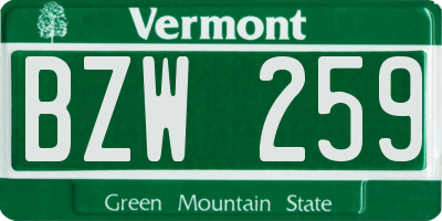 VT license plate BZW259