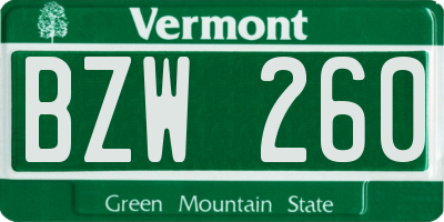 VT license plate BZW260
