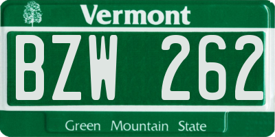 VT license plate BZW262