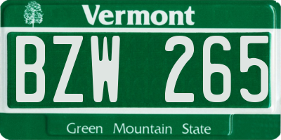 VT license plate BZW265