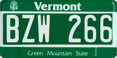 VT license plate BZW266