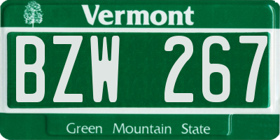 VT license plate BZW267