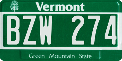 VT license plate BZW274