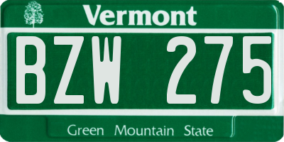VT license plate BZW275