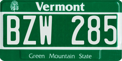VT license plate BZW285