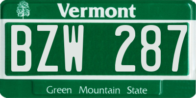 VT license plate BZW287