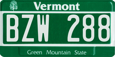 VT license plate BZW288