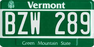 VT license plate BZW289