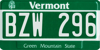 VT license plate BZW296