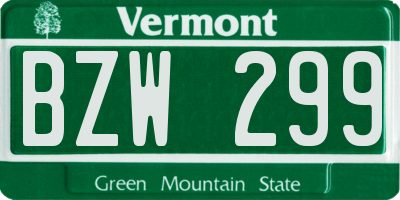 VT license plate BZW299