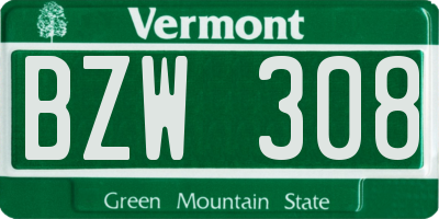 VT license plate BZW308