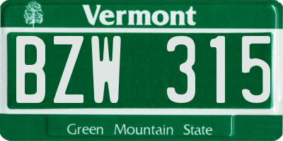 VT license plate BZW315