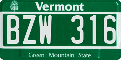 VT license plate BZW316