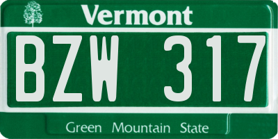 VT license plate BZW317
