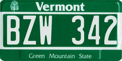 VT license plate BZW342