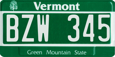 VT license plate BZW345