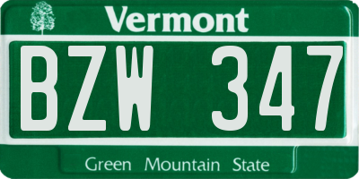 VT license plate BZW347