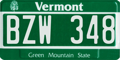 VT license plate BZW348