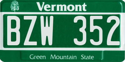 VT license plate BZW352