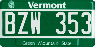 VT license plate BZW353