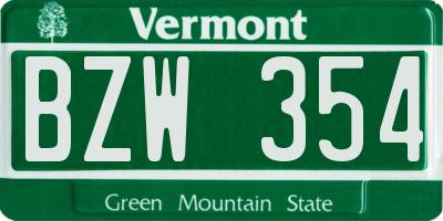 VT license plate BZW354