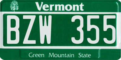 VT license plate BZW355