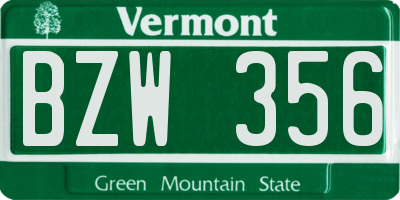 VT license plate BZW356