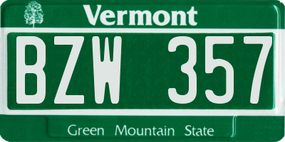 VT license plate BZW357