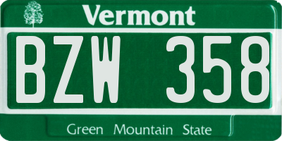 VT license plate BZW358