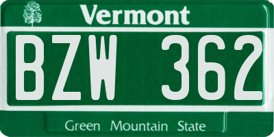 VT license plate BZW362