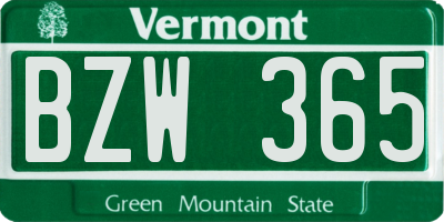 VT license plate BZW365