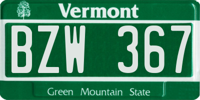 VT license plate BZW367